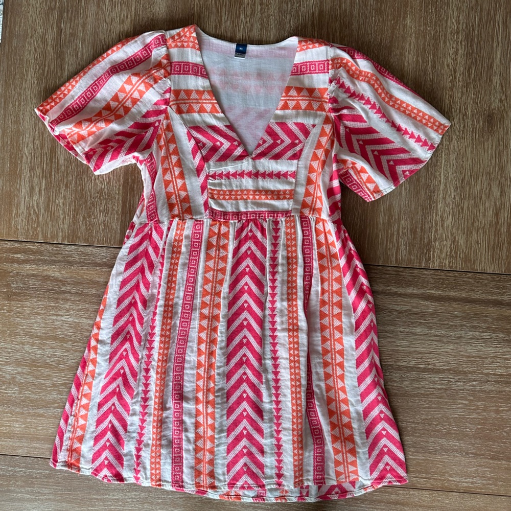 Old Navy Pink & Orange Jacquard Swing Mini Dress Size XS